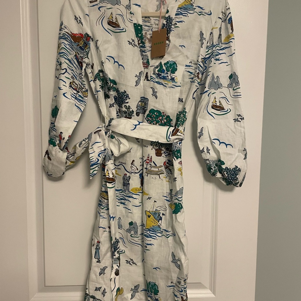 Boden linen dress NWT Cleo tunic dress US 6 Amalfi Italy scenery on ivory linen - Picture 4 of 12